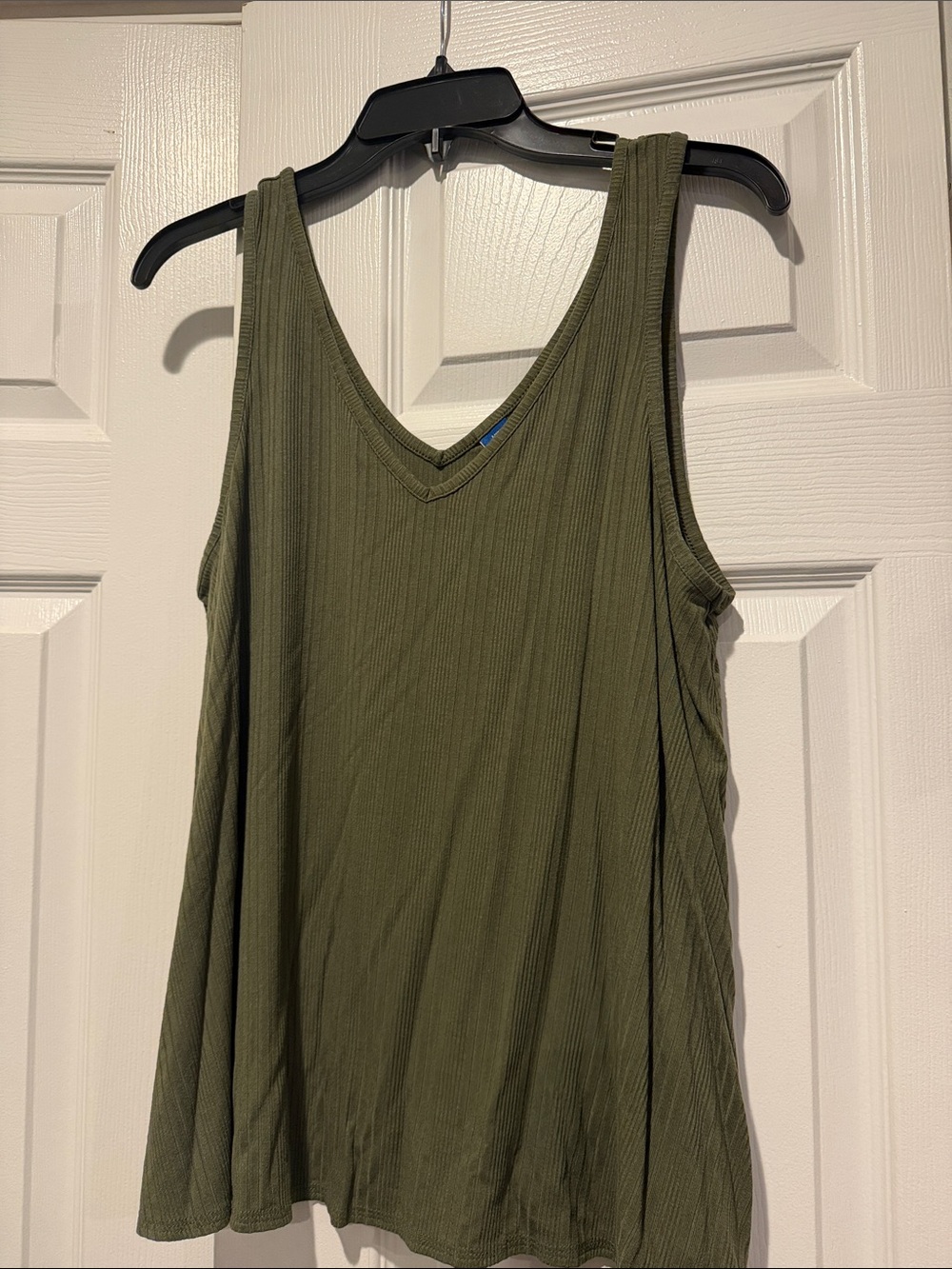 Womens Olive Ribbed V-Neck Tank Top